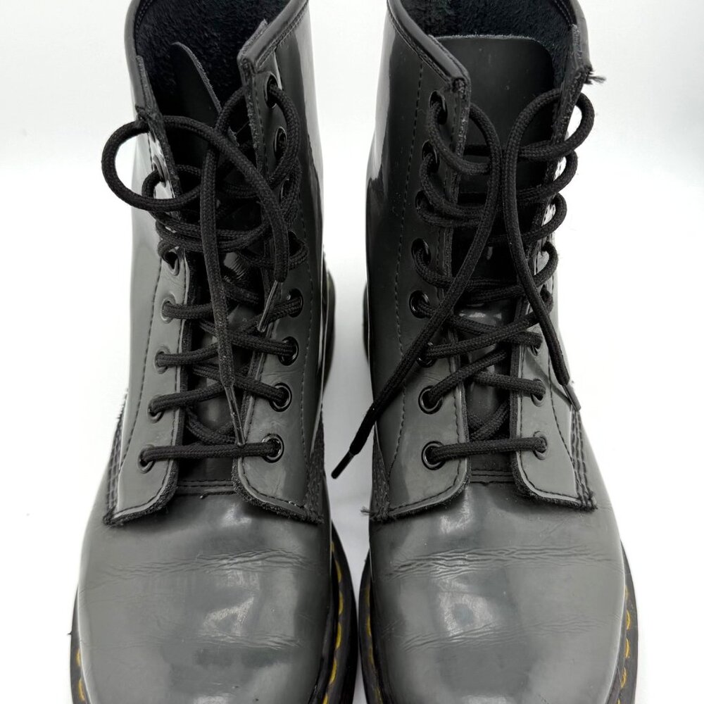 Dr. Martens 1460 Gray Patent Leather Boots EU 38 Lace-Up Iconic Style w/Yellow S